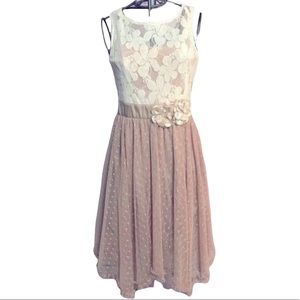 Ryu Lace Sheer Pearl Floral Embellished V-Back Dress Size Medium